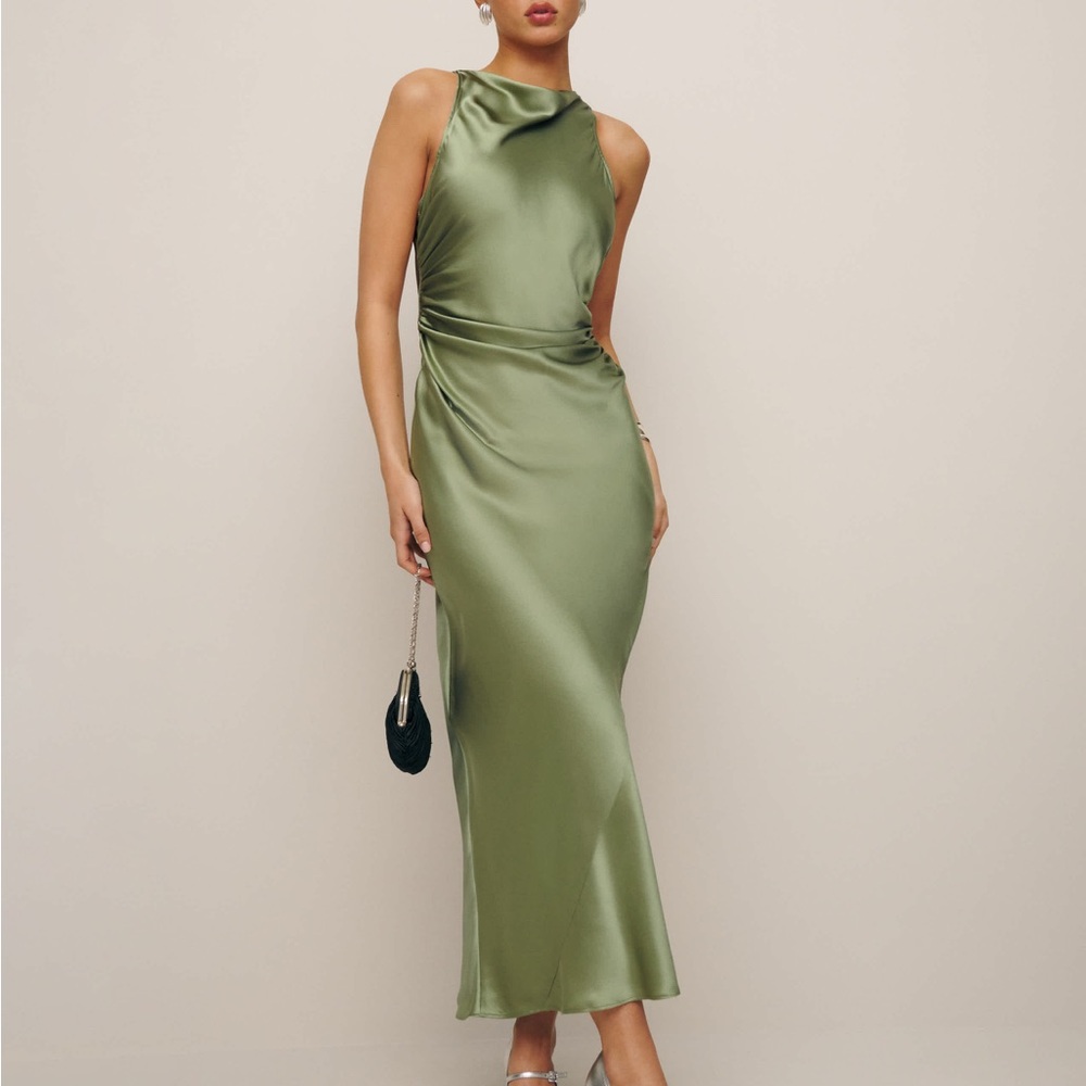 Reformation Casette Silk Dress (green/artichoke)